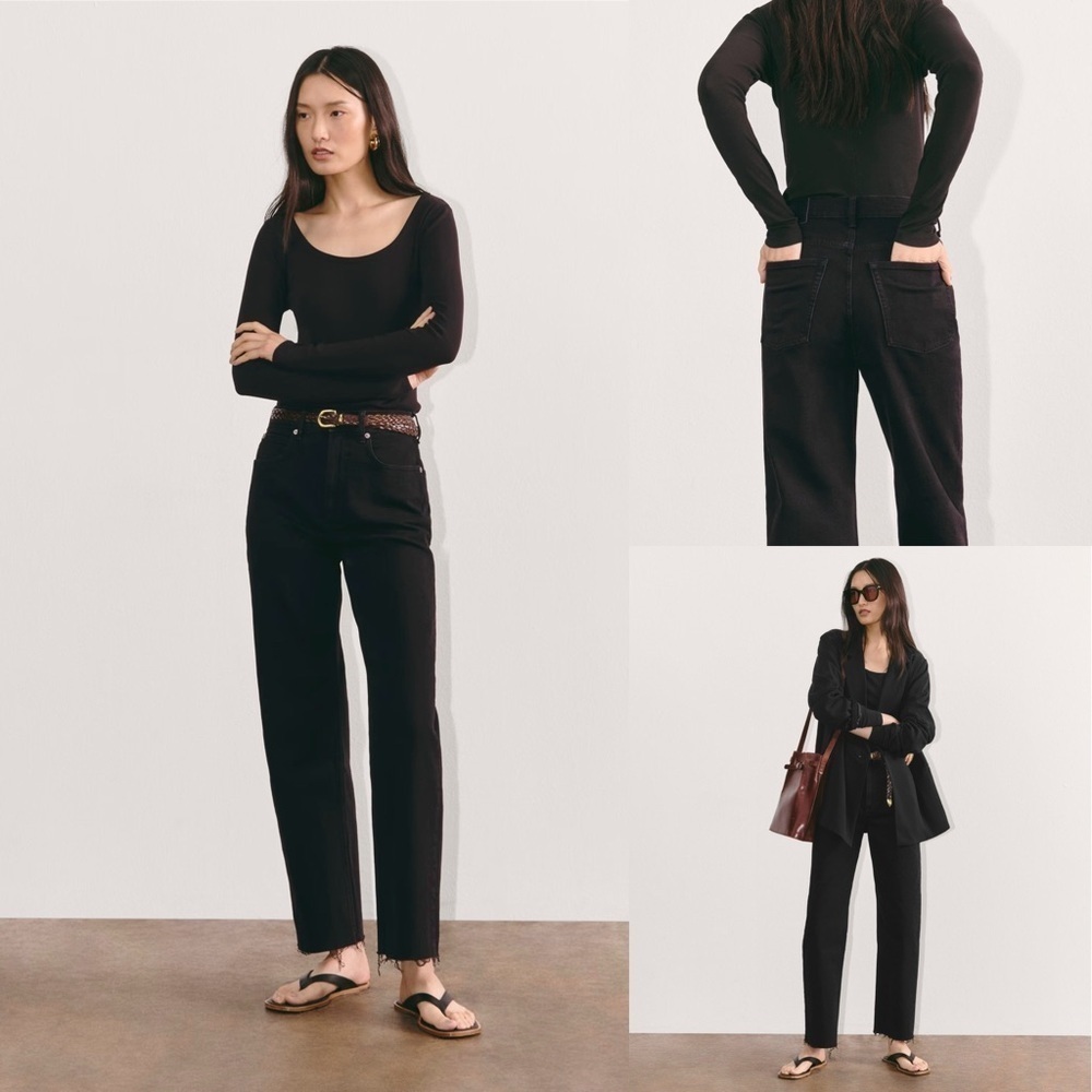 Everlane Womens Coal Black The Way High Straight Leg Raw Hem Jeans Size 32 - Picture 1 of 13